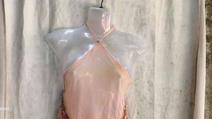 Sheer Pink Beaded Halter Top