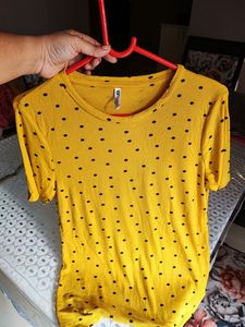 Polka Dot Mustard Yellow Tee, Size 36-40