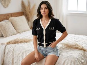 🎁Korean Black & White V-Neck Cardigan Top L