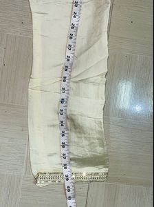 Embroidered Cream Silk Straight Kurta Pant Set.