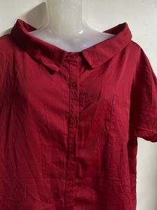 Chic Red Collared Button-Up Top
