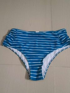 Blue Striped High-Waisted Bikini Bottom