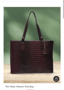 Burgundy Faux Croc Tote Bag