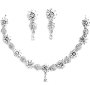 ZENEME silver toned AD jewellery set
