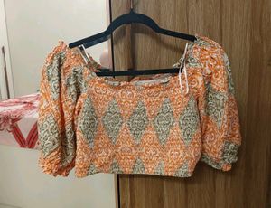 Orange Smocked Crop Top