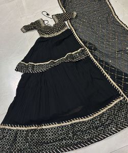 Black Sequined Layered Lehenga Choli Set