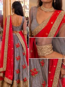 Stunning Red and Grey Lehenga Choli