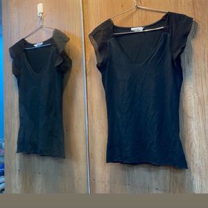 Elegant Black V-Neck Top with Sheer Sleeves