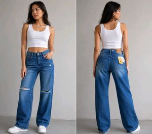 Trendy Ripped Wide Leg Jeans