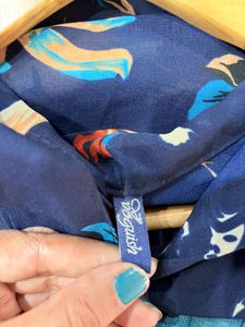 Navy Blue Floral Print Long Sleeve Top