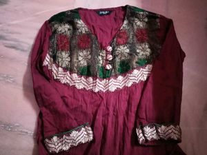 Maroon Embroidered Kurta