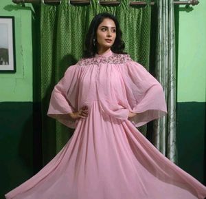 Elegant Pink Dress with Cape Detail