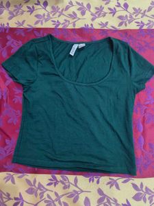 H&M Basic Dark Green Crop Top