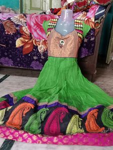 Green Embroidered Anarkali Dress