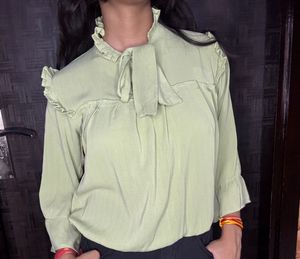Light Green Ruffled Neck Top