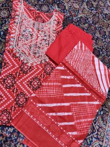Red Bandhani Kurta Set with Sequins