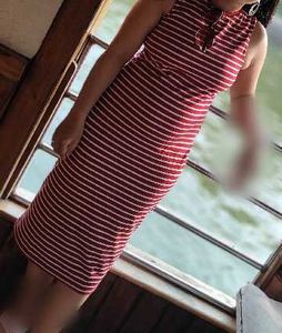 Maroon and White sleeveless stripped midi