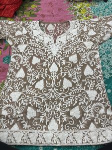 Sheer Embroidered Net Kurti (Lucknowi/Chikankari)