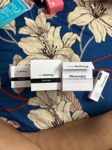 Minimalist Skincare set and shampoo.