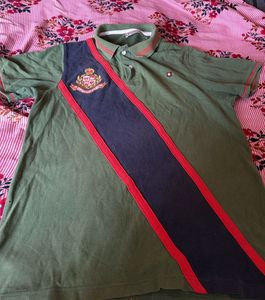 Men's Green Polo Shirt with Embellished Stripe