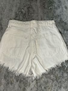 ZARA White Ripped Denim Shorts