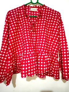 Chic Red &amp; White Checkered Peplum Top 40"-44"