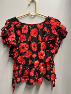 Chic Floral Print Peplum Top