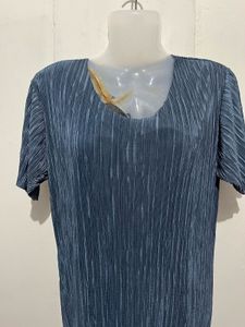 Pleated Blue Midi Dress