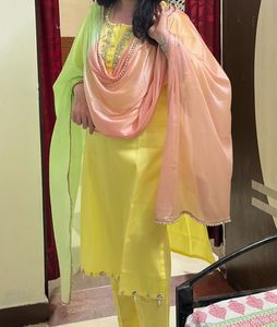 Vibrant Yellow Kurta Set with Ombre Dupatta