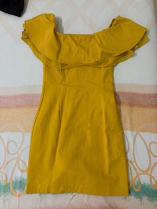 Mustard Yellow Off-Shoulder Ruffle Dress