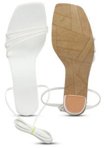 White Lace-Up Block Heel Sandals