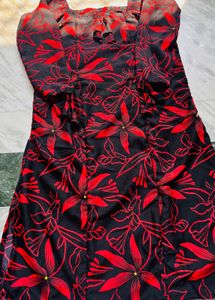 Stylish Black & Red Floral Kurta