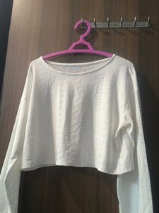 Cropped White Long Sleeve Top