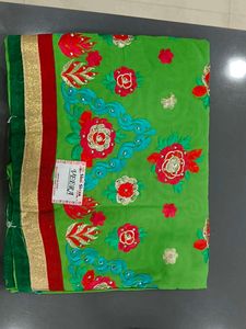 Vibrant Embroidered Green Saree