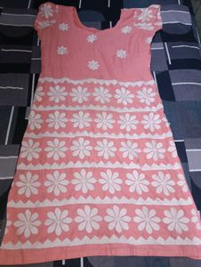 Pink Kurta with White Floral Print
