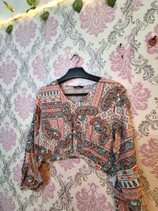 Boho Print Cropped Blouse