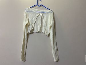 Sheer Cropped Tie-Front Top
