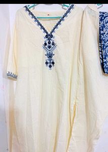 new Cream Kurta Set with Blue embroidery