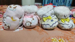 Combo of 2 Pairs Cozy Fleece Baby Booties with Sof