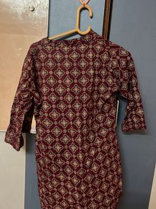 Maroon Printed Kurti Top