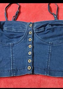Denim Button-Up Crop Top
