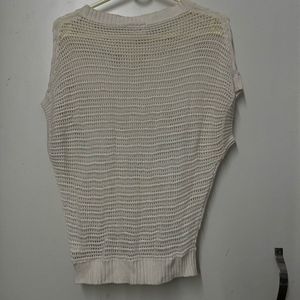 Cream Drop-shoulder Mesh Knit Sweater Top