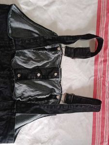 Black Denim Button-Up Crop Top fixed price