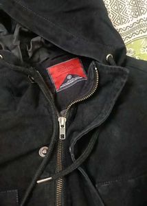 Black Suede Hooded Jacket