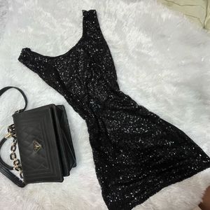 Sparkly Black Sequin Mini Dress