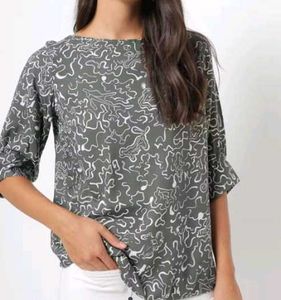 Green Printed Casual Tunic Top