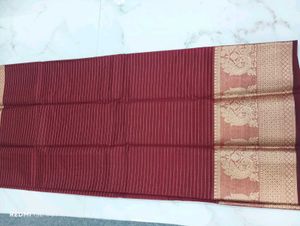 Elegant Maroon &amp; Gold Striped Saree