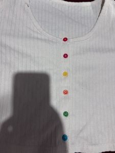 Ribbed Crop Top with Colorful Buttons