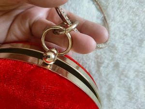 Red Velvet Shell Embellished Clutch