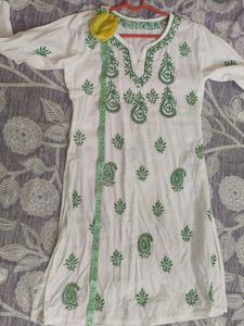 White Kurta with Green Paisley Print